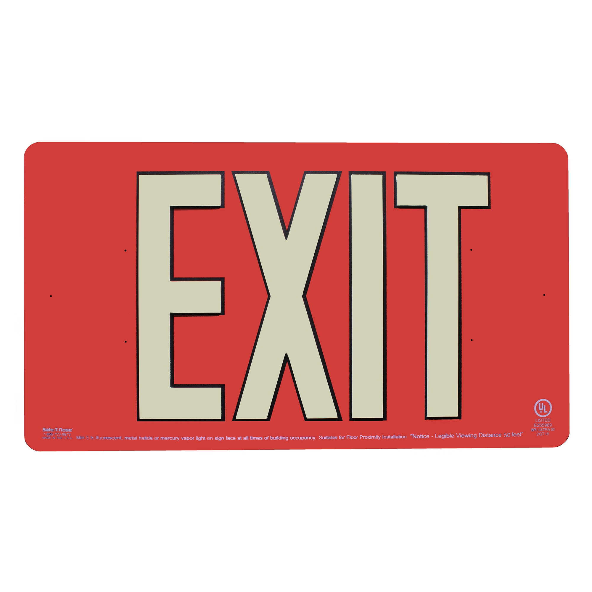 Pack of 1 EXIT with Left Arrow Symbol Ceiling Mount Safe Glow Photoluminescent Exit Sign 14-5/8 Length x 9-1/2 Width x 1/4  Height